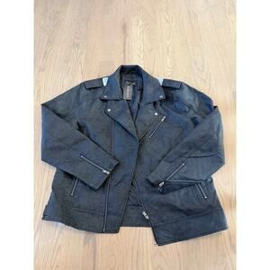 Fahsyee Men’s Faux Leather Biker Jacket - Black, XL